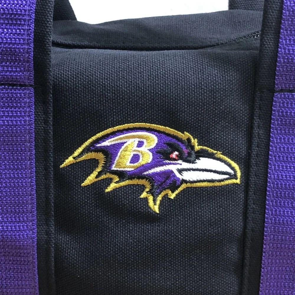 Baltimore Ravens Canvas Duffle Bag Purple Straps Small Black